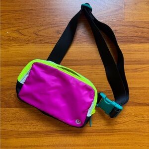 LULULEMON Pink and Black Belt Bag with Neon Accents